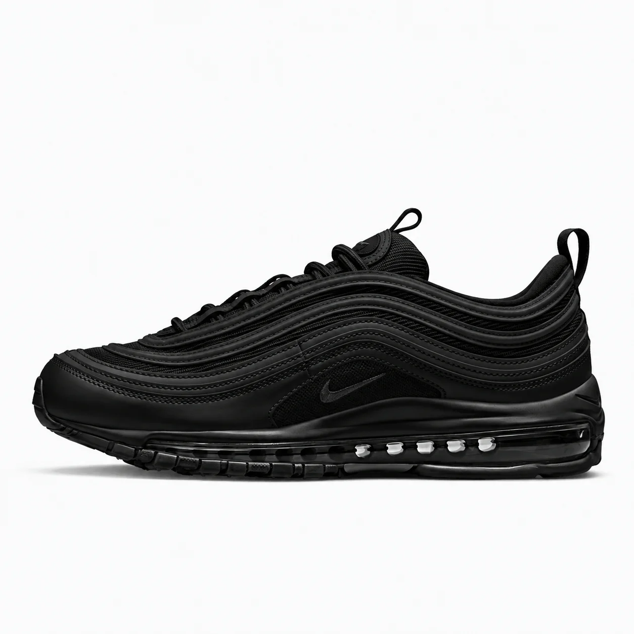 Nike Air Max 97 OG in black, side view of the sneaker on a white background.